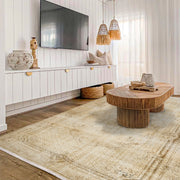 Vintage Bej Göbekli Yün ve Pamuk El Dokuma Halı 164x273