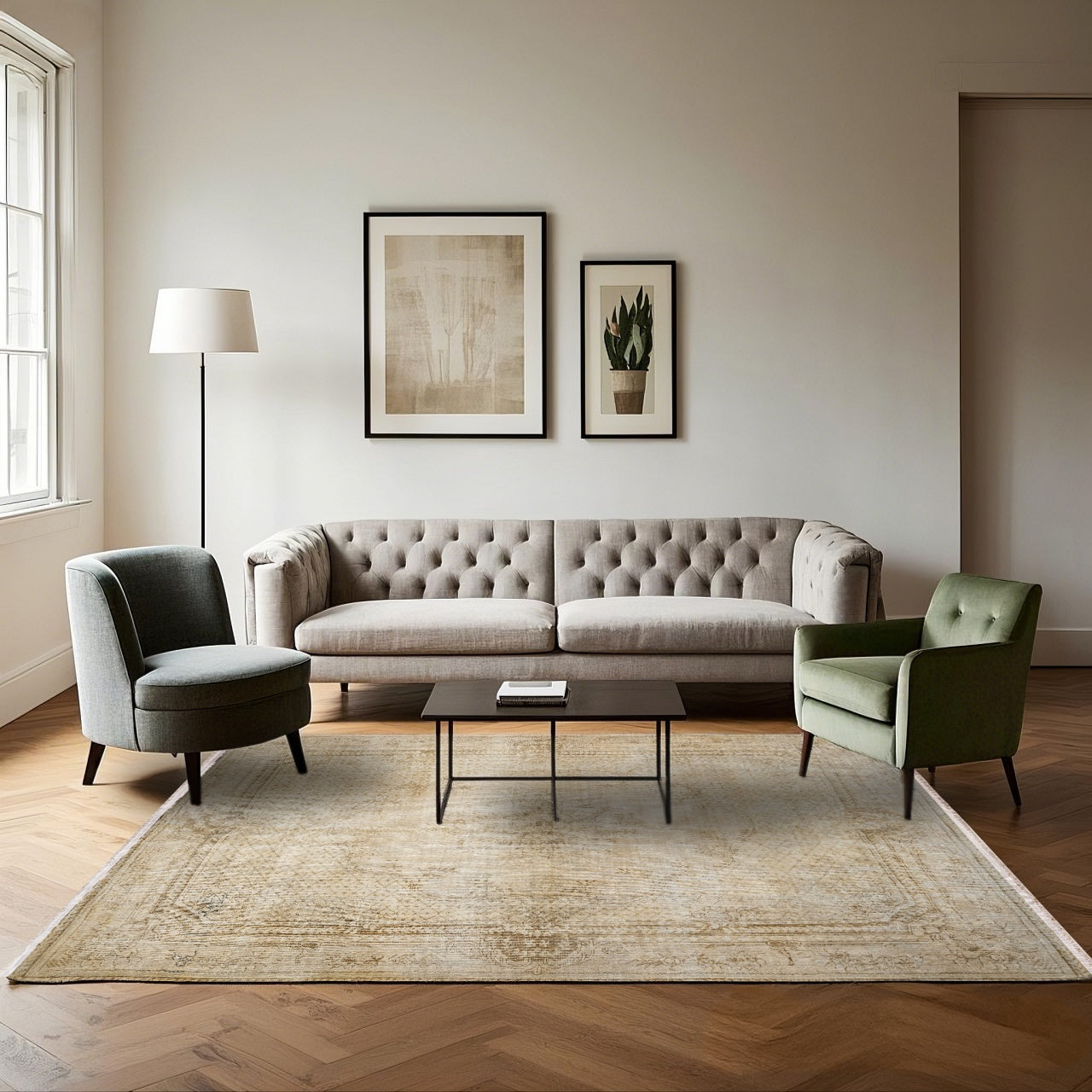 Vintage Bej Göbekli Yün ve Pamuk El Dokuma Halı 164x273