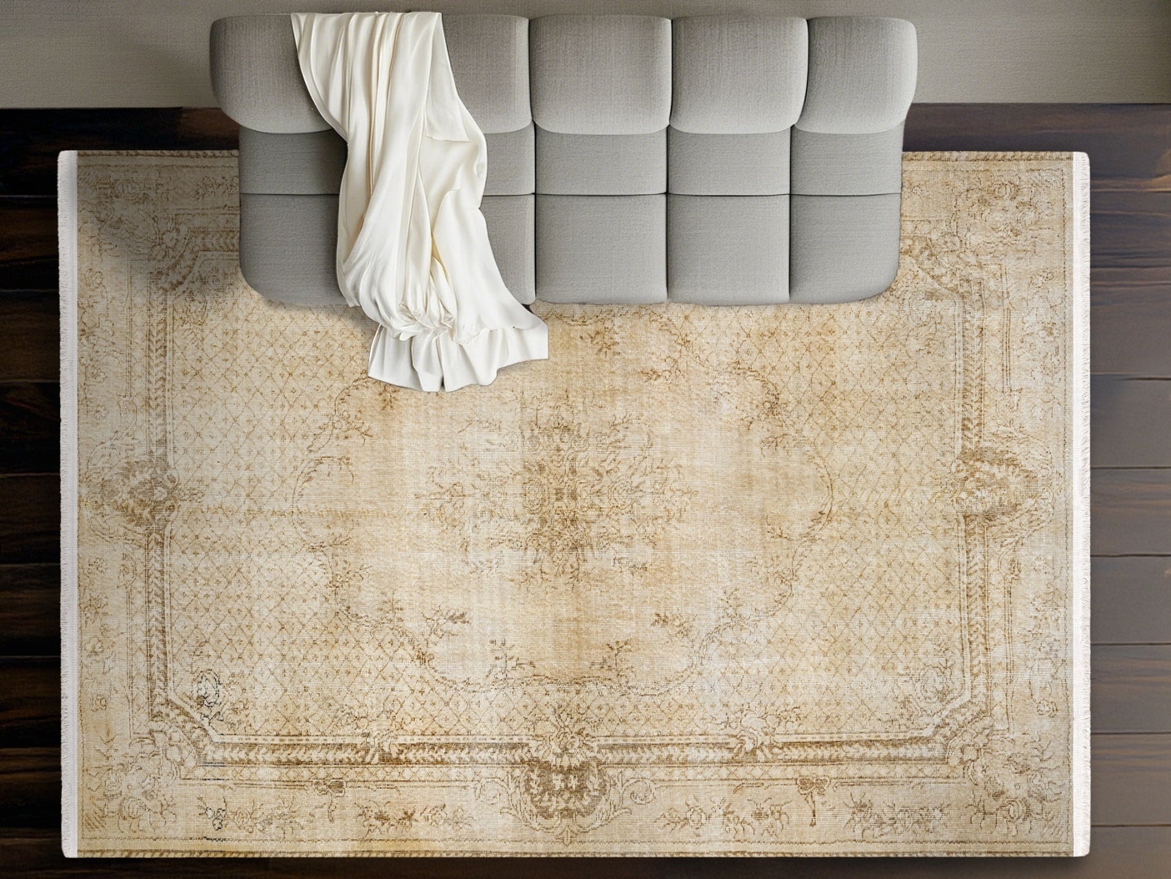 Vintage Bej Göbekli Yün ve Pamuk El Dokuma Halı 164x273