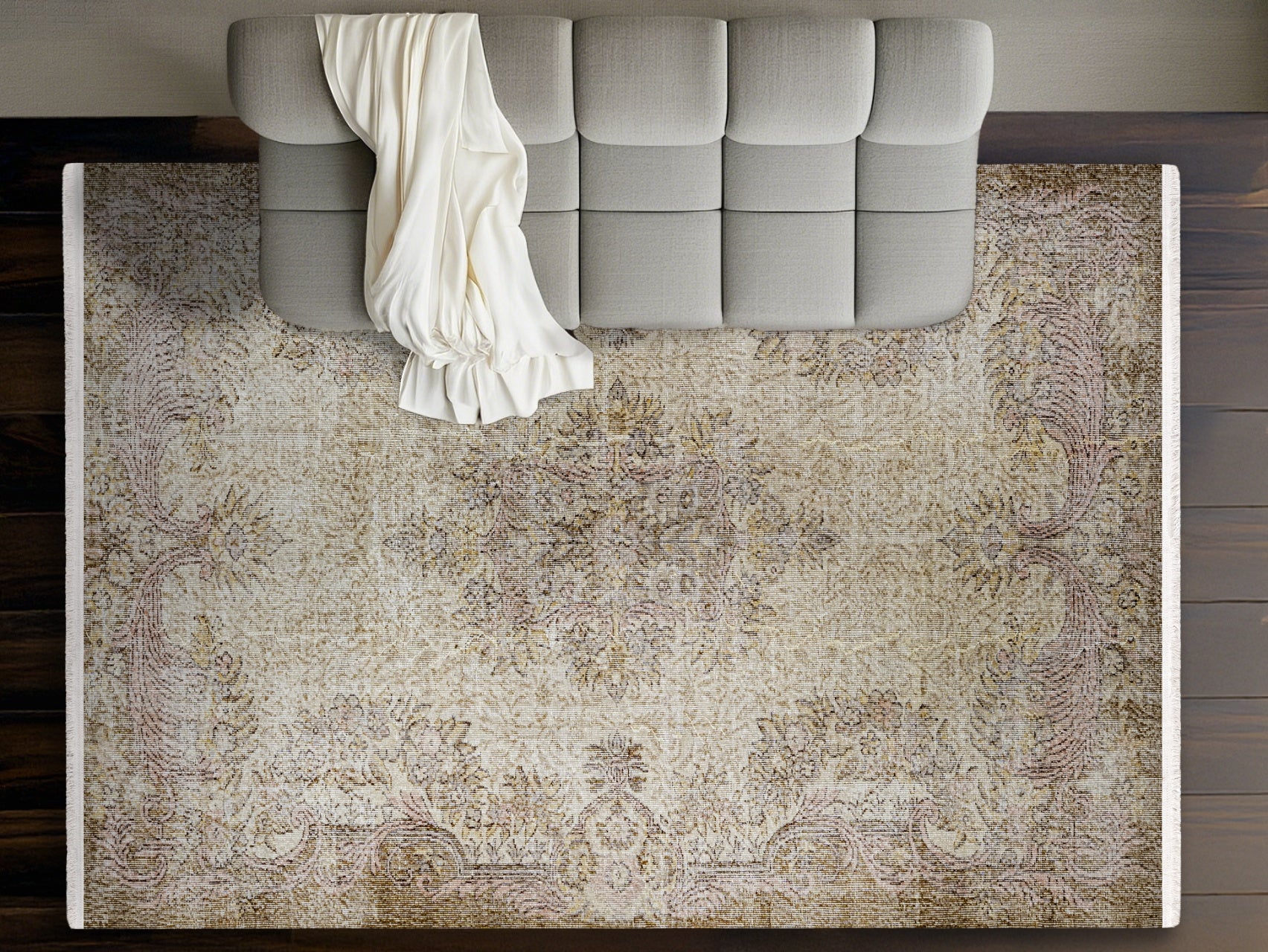 Vintage Kahverengi Göbekli Yün ve Pamuk El Dokuma Halı 183x269