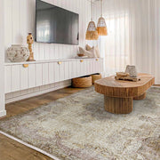 Vintage Kahverengi Göbekli Yün ve Pamuk El Dokuma Halı 183x269