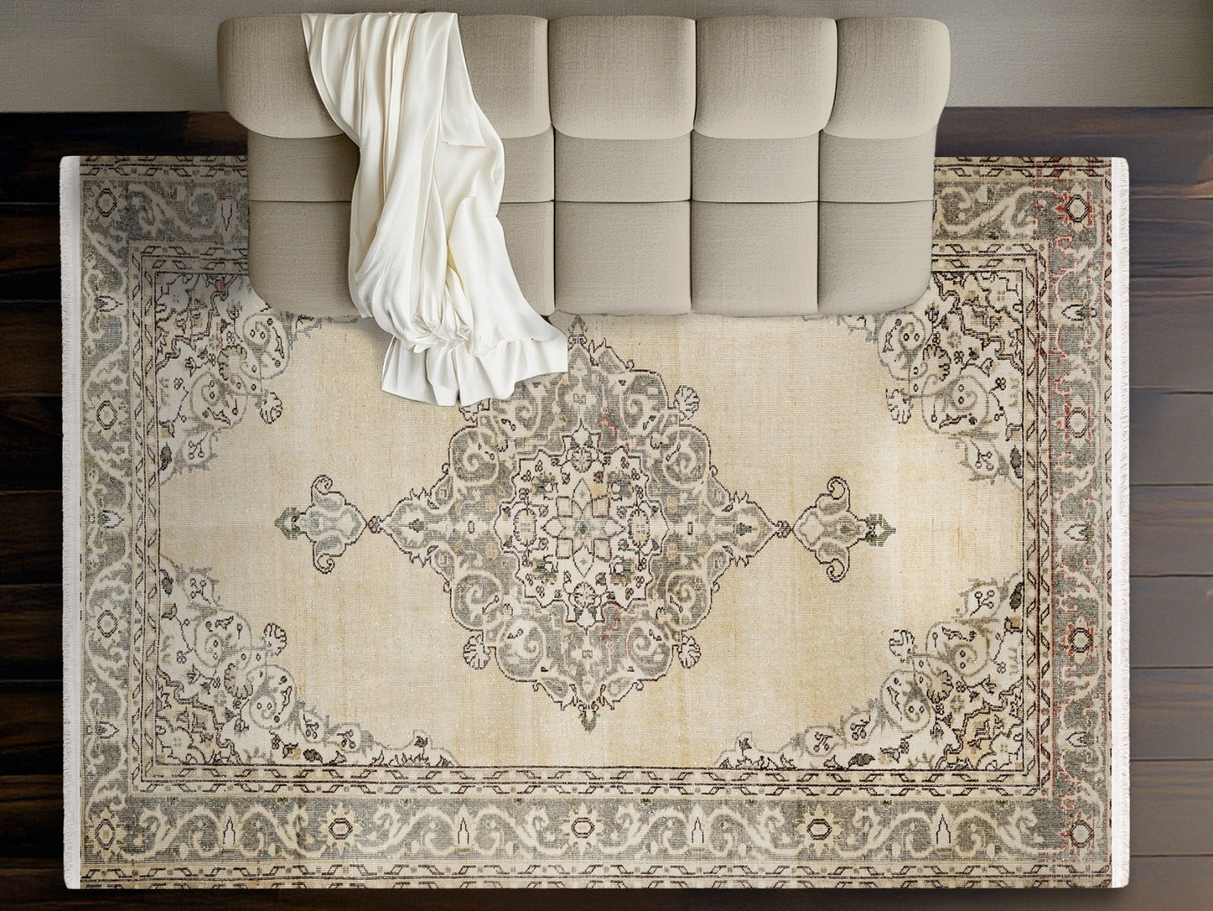 Vintage Gri Göbekli Yün ve Pamuk El Dokuma Halı 148x268