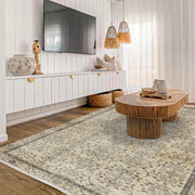 Vintage Kahverengi Çerçeveli Yün ve Pamuk El Dokuma Halı 174x244