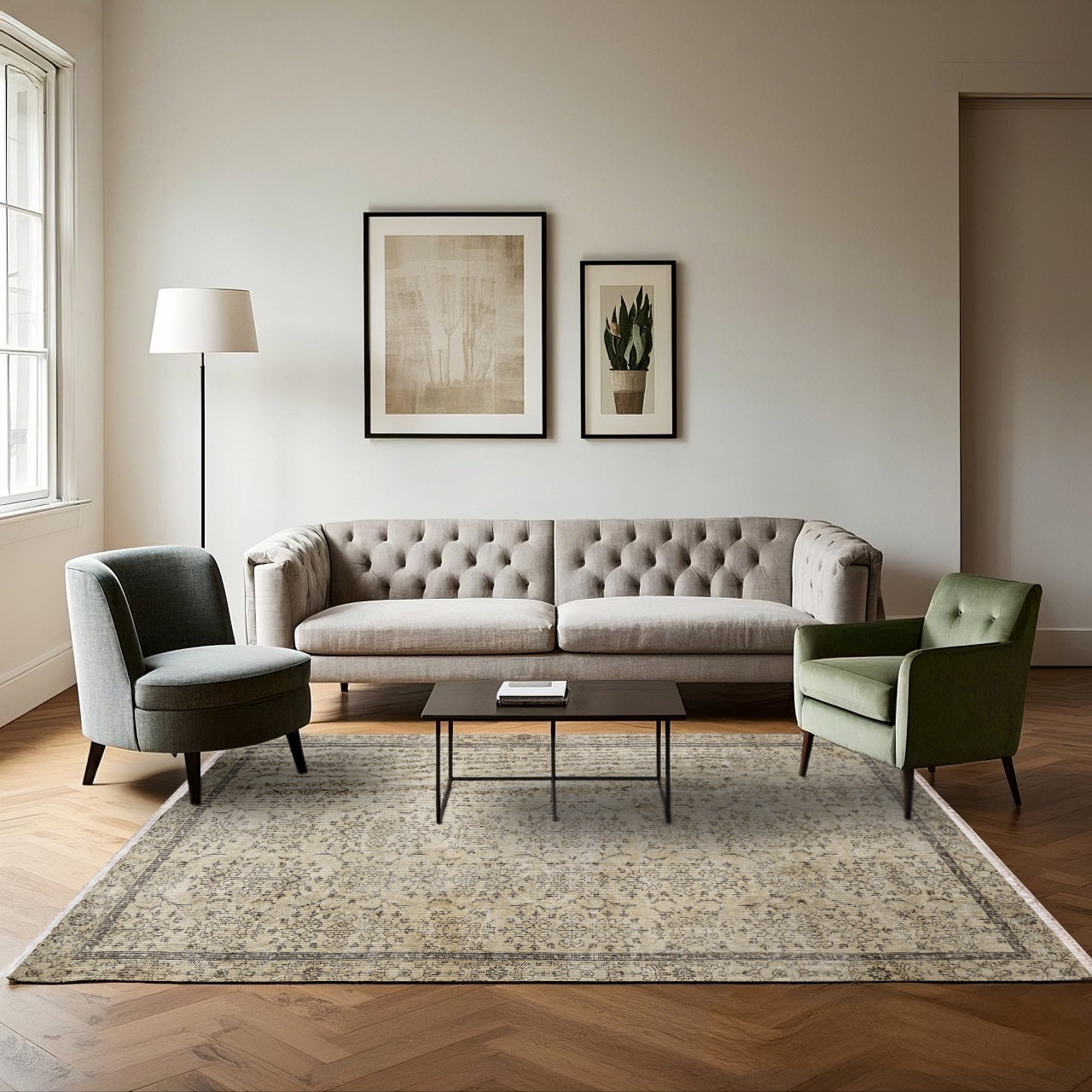 Vintage Kahverengi Çerçeveli Yün ve Pamuk El Dokuma Halı 174x244