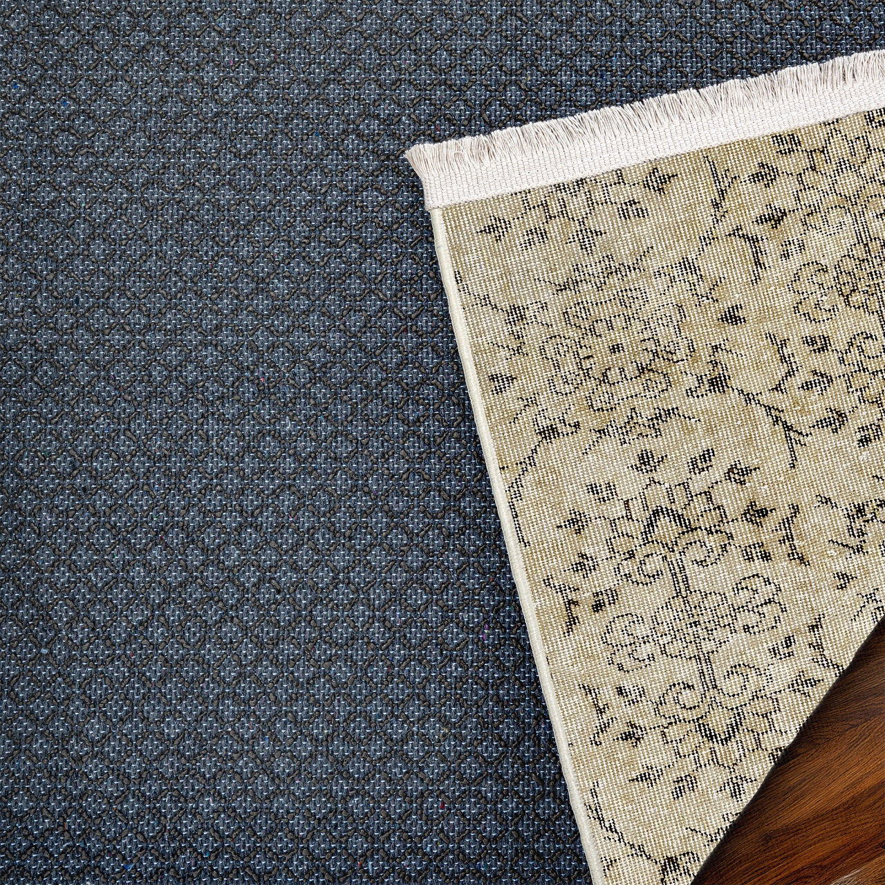 Vintage Kahverengi Çerçeveli Yün ve Pamuk El Dokuma Halı 174x244