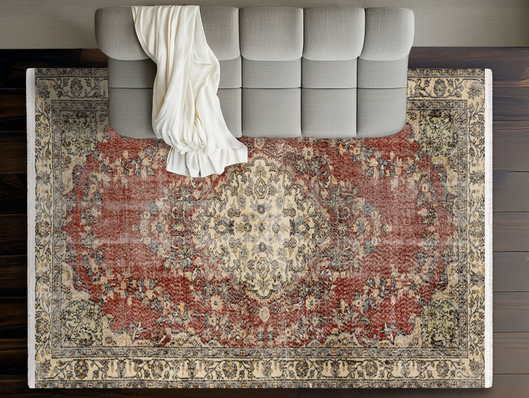 Vintage Bordo Göbekli Yün ve Pamuk El Dokuma Halı 168x276