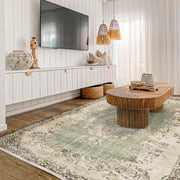 Vintage Yeşil Göbekli Yün ve Pamuk El Dokuma Halı 200x299