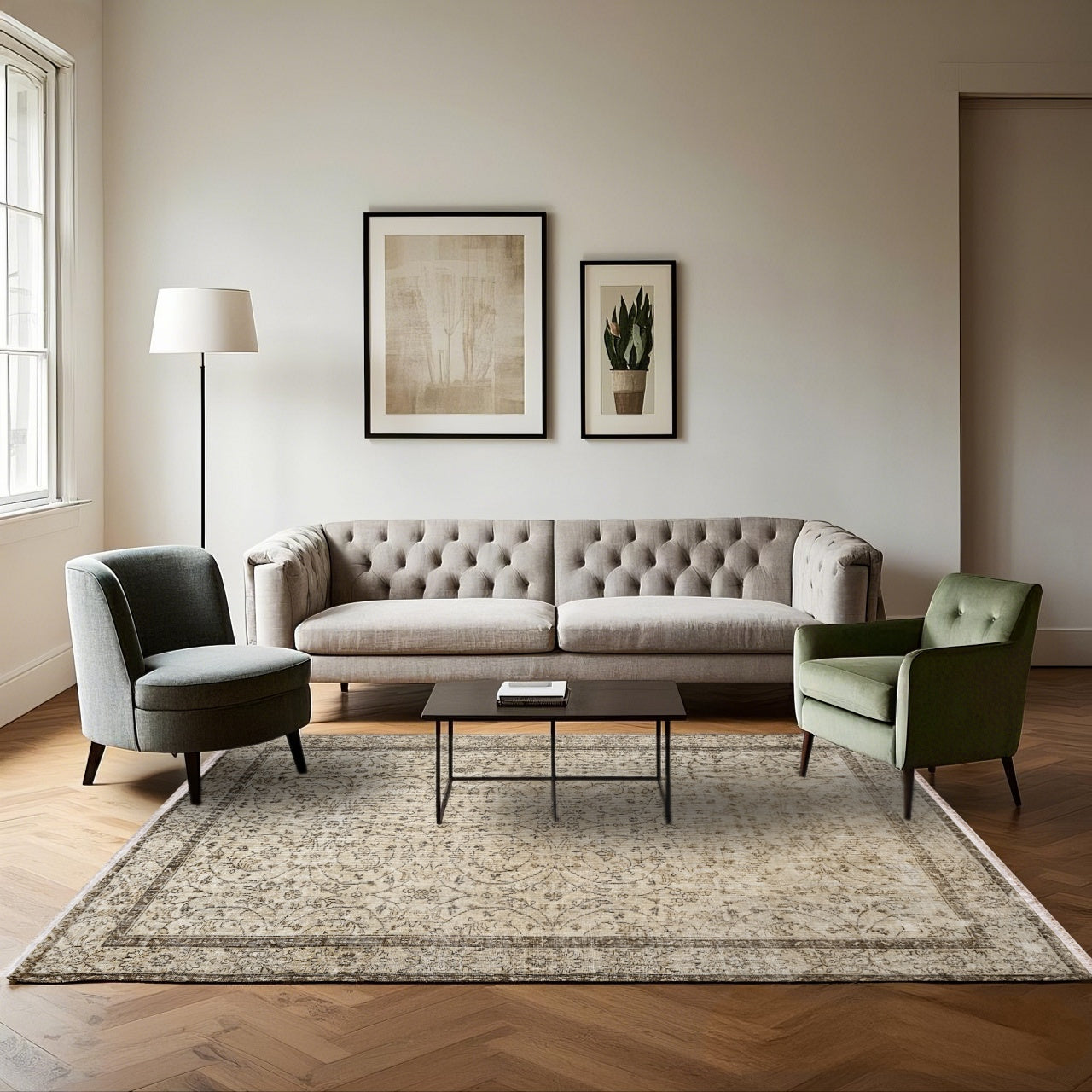 Vintage Kahverengi Çerçeveli Yün ve Pamuk El Dokuma Halı 158x260