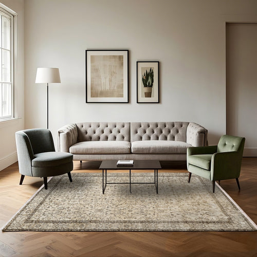 Vintage Kahverengi Çerçeveli Yün ve Pamuk El Dokuma Halı 158x260