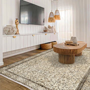 Vintage Kahverengi Çerçeveli Yün ve Pamuk El Dokuma Halı 158x260