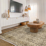 Vintage Kahverengi Çerçeveli Yün ve Pamuk El Dokuma Halı 191x281