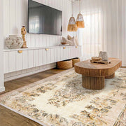 Vintage Krem Göbekli Yün ve Pamuk El Dokuma Halı 192x295