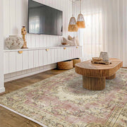 Vintage Pembe Göbekli Yün ve Pamuk El Dokuma Halı 296x170