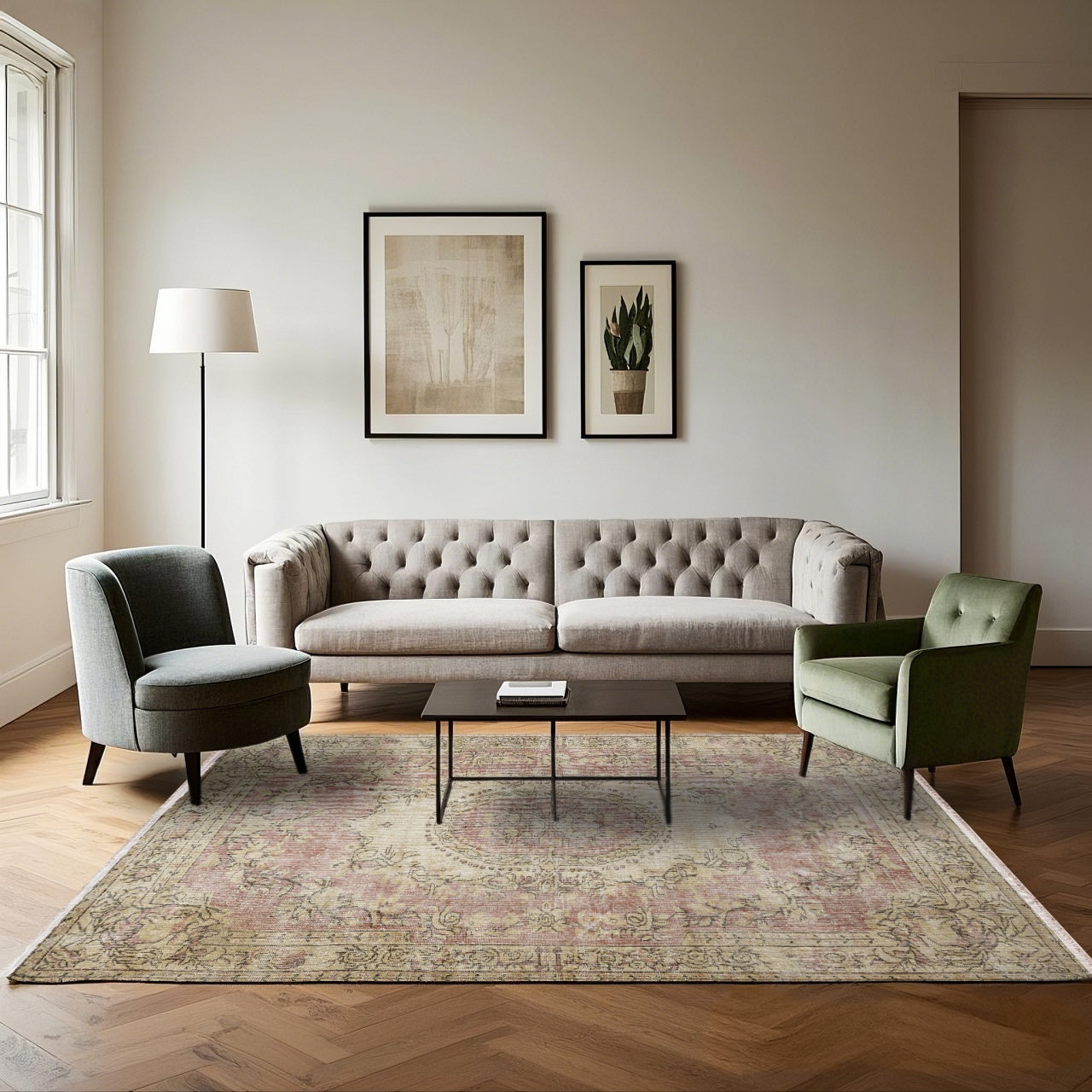 Vintage Pembe Göbekli Yün ve Pamuk El Dokuma Halı 296x170