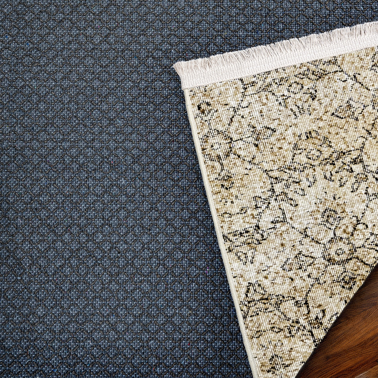 Vintage Kahverengi Çerçeveli Yün ve Pamuk El Dokuma Halı 214x310