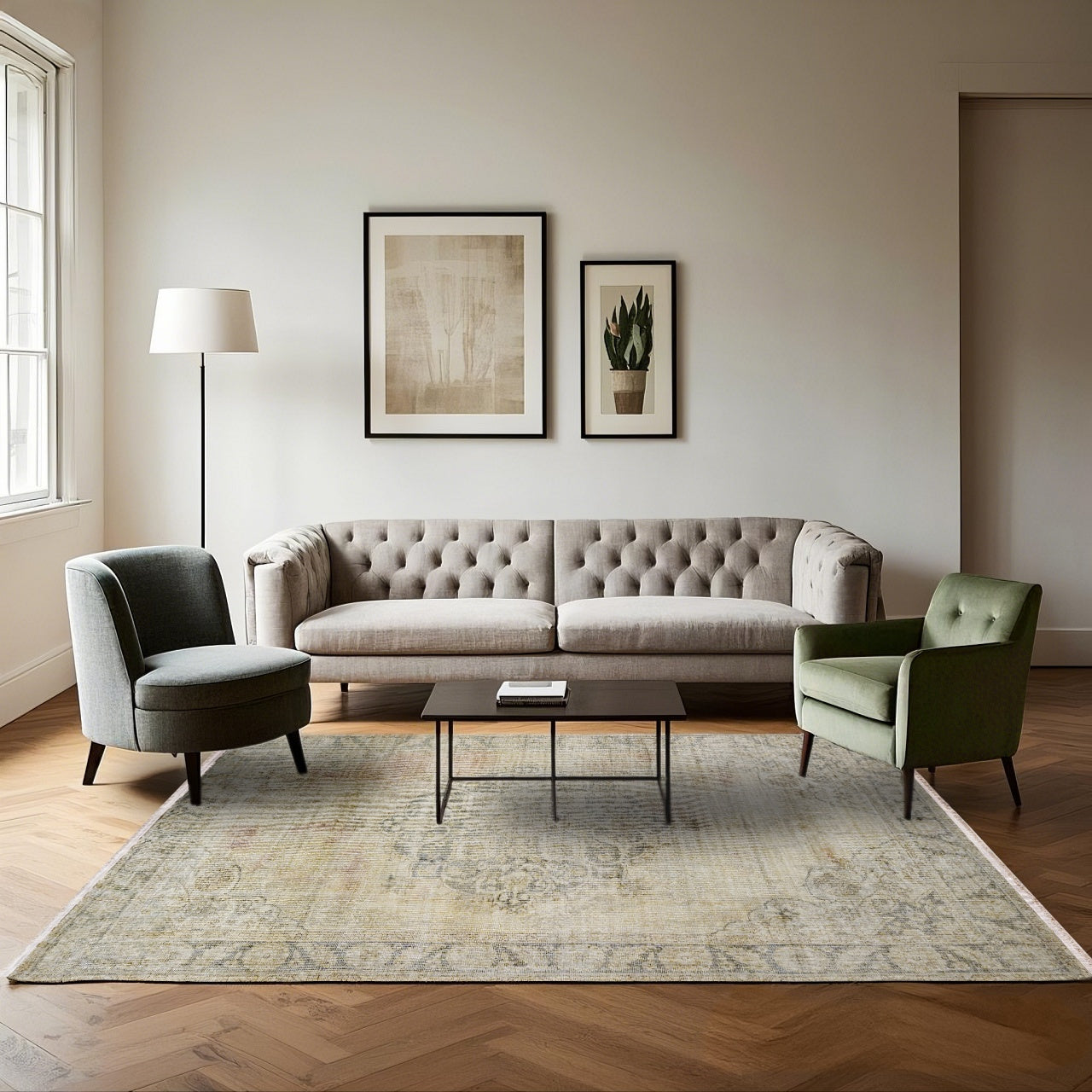 Vintage Krem Göbekli Yün ve Pamuk El Dokuma Halı 176x280