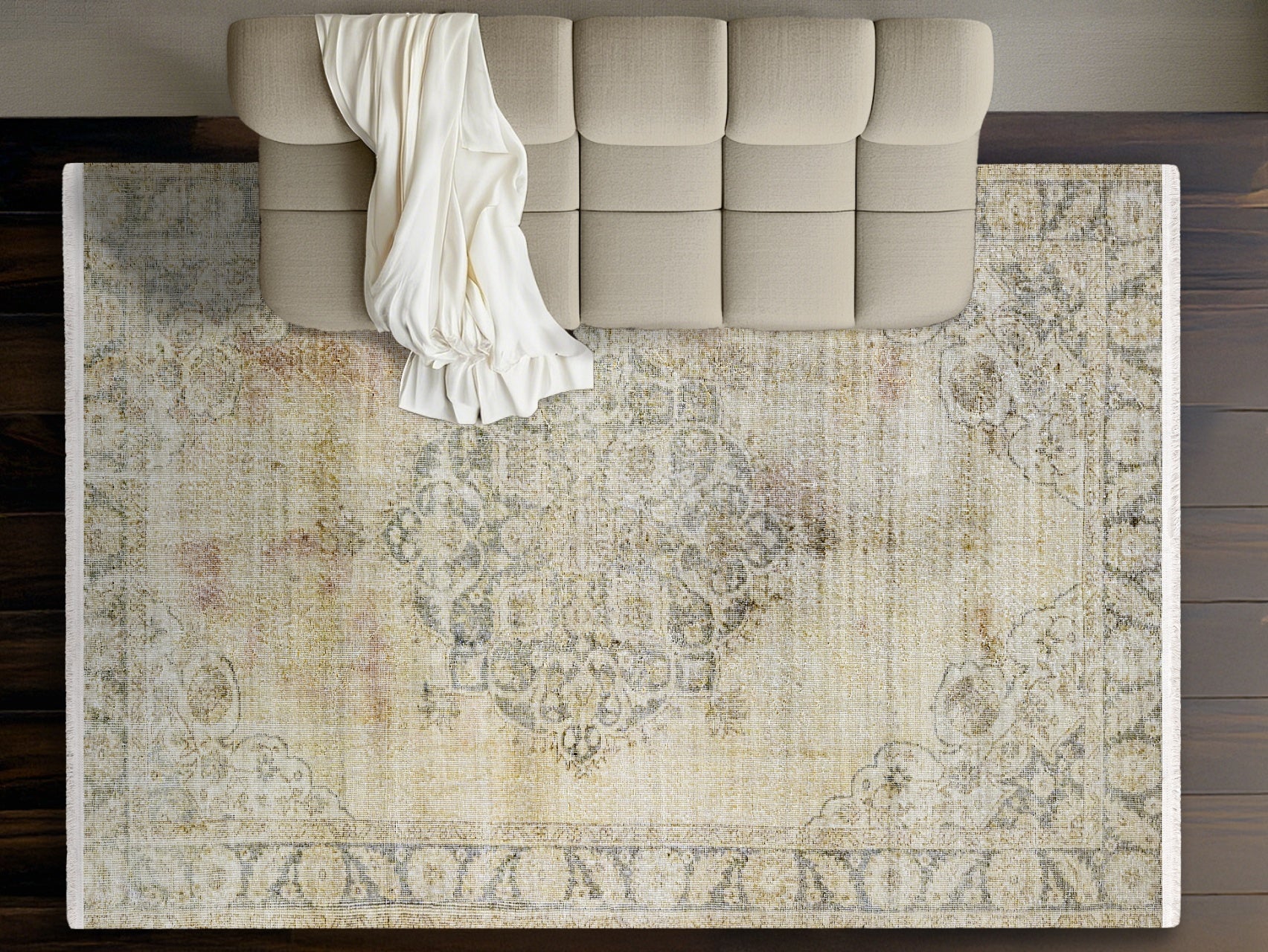 Vintage Krem Göbekli Yün ve Pamuk El Dokuma Halı 176x280