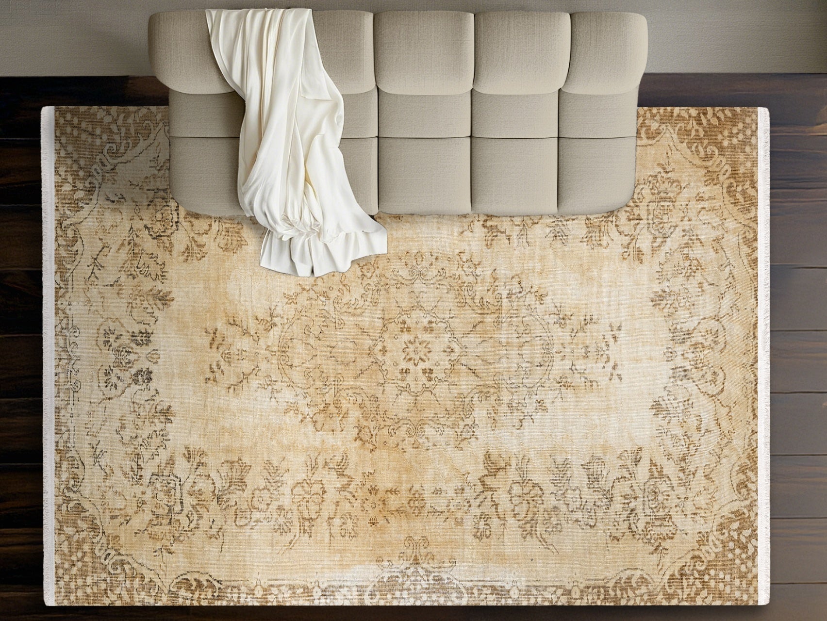 Vintage Kahverengi Göbekli Yün ve Pamuk El Dokuma Halı 110x180