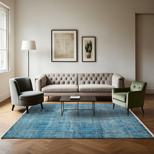 Vintage Mavi Göbekli Yün ve Pamuk El Dokuma Halı 182x283