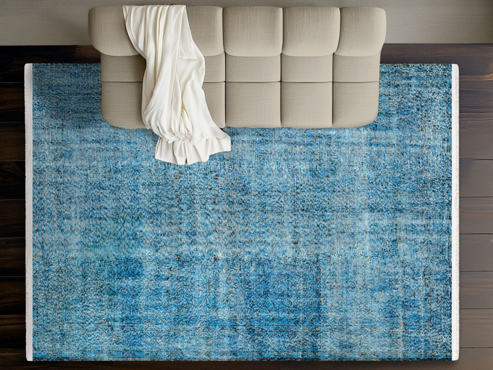 Vintage Mavi Göbekli Yün ve Pamuk El Dokuma Halı 182x283