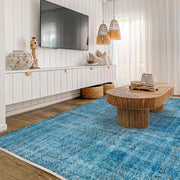 Vintage Mavi Göbekli Yün ve Pamuk El Dokuma Halı 182x283