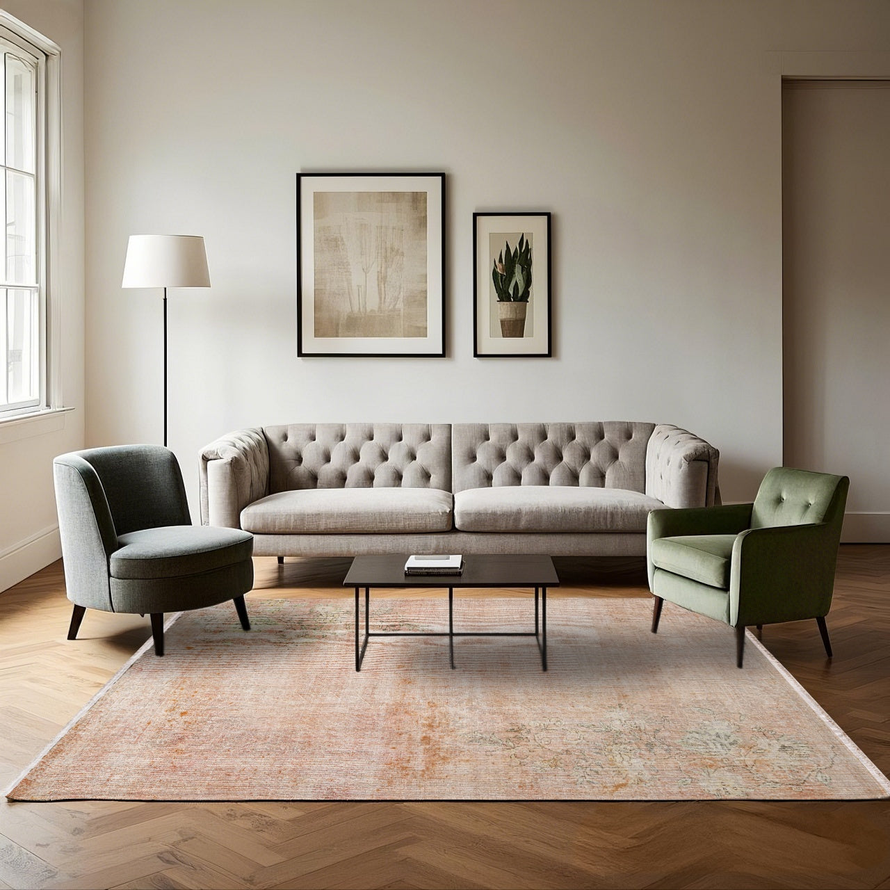 Vintage Pembe Çiçekli Yün ve Pamuk El Dokuma Halı 199x299