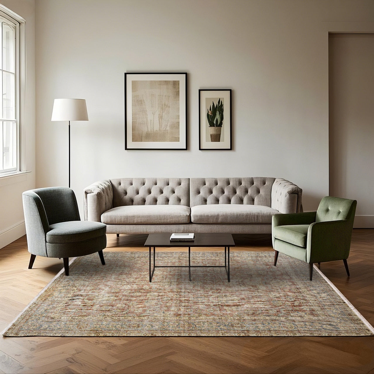 Vintage Bej Çiçekli Yün ve Pamuk El Dokuma Halı 156x240