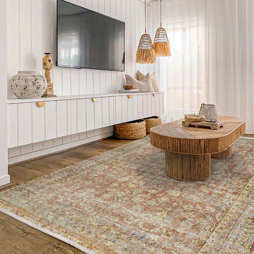 Vintage Bej Çiçekli Yün ve Pamuk El Dokuma Halı 156x240