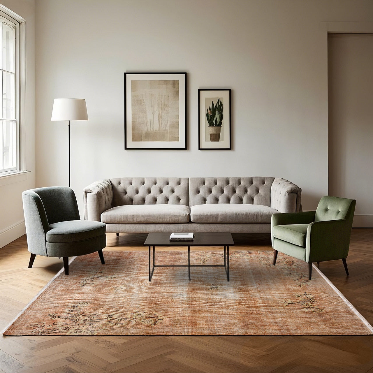 Vintage Pembe Çiçekli Yün ve Pamuk El Dokuma Halı 163x257