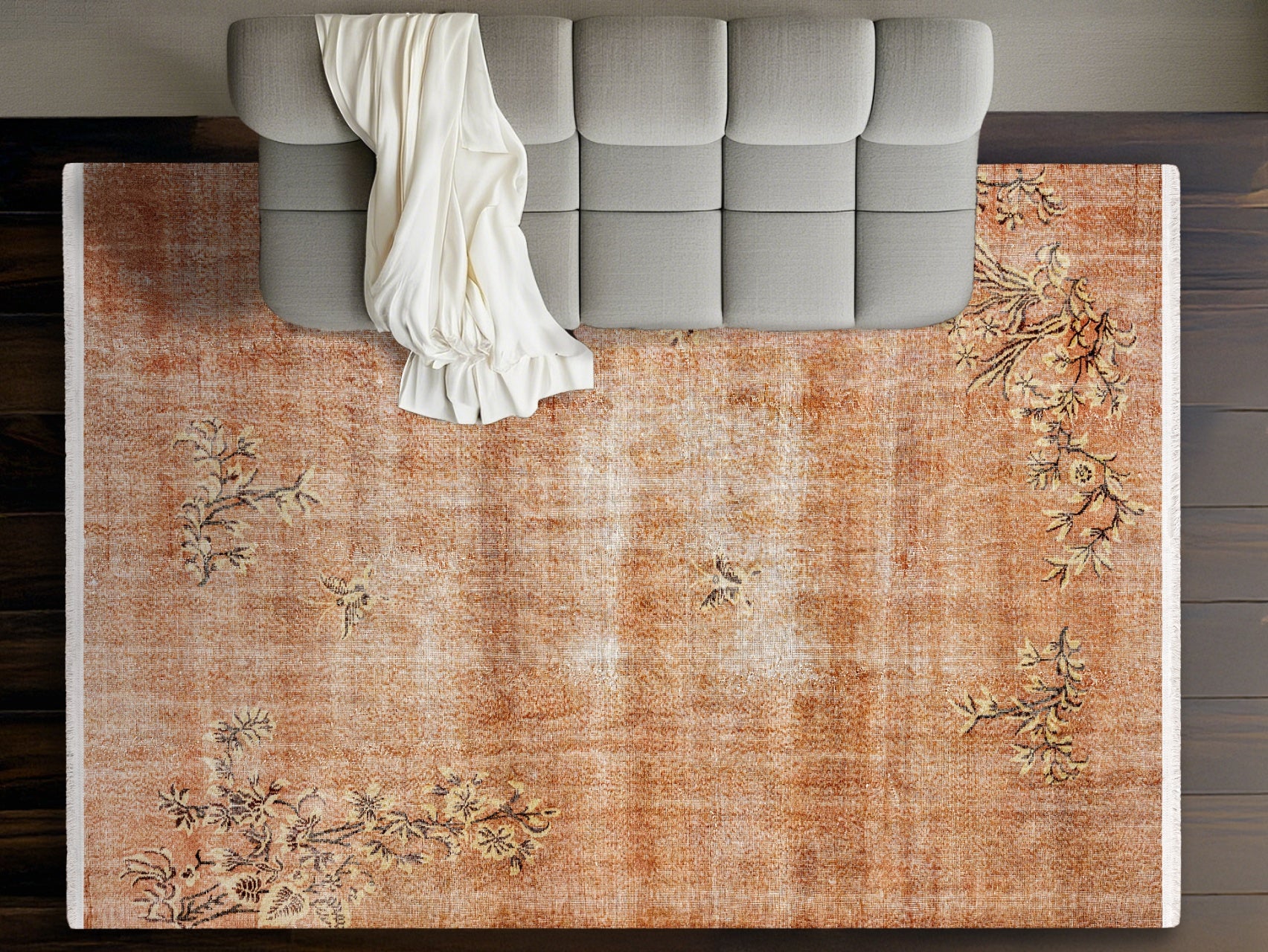 Vintage Pembe Çiçekli Yün ve Pamuk El Dokuma Halı 163x257