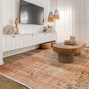 Vintage Pembe Çiçekli Yün ve Pamuk El Dokuma Halı 163x257