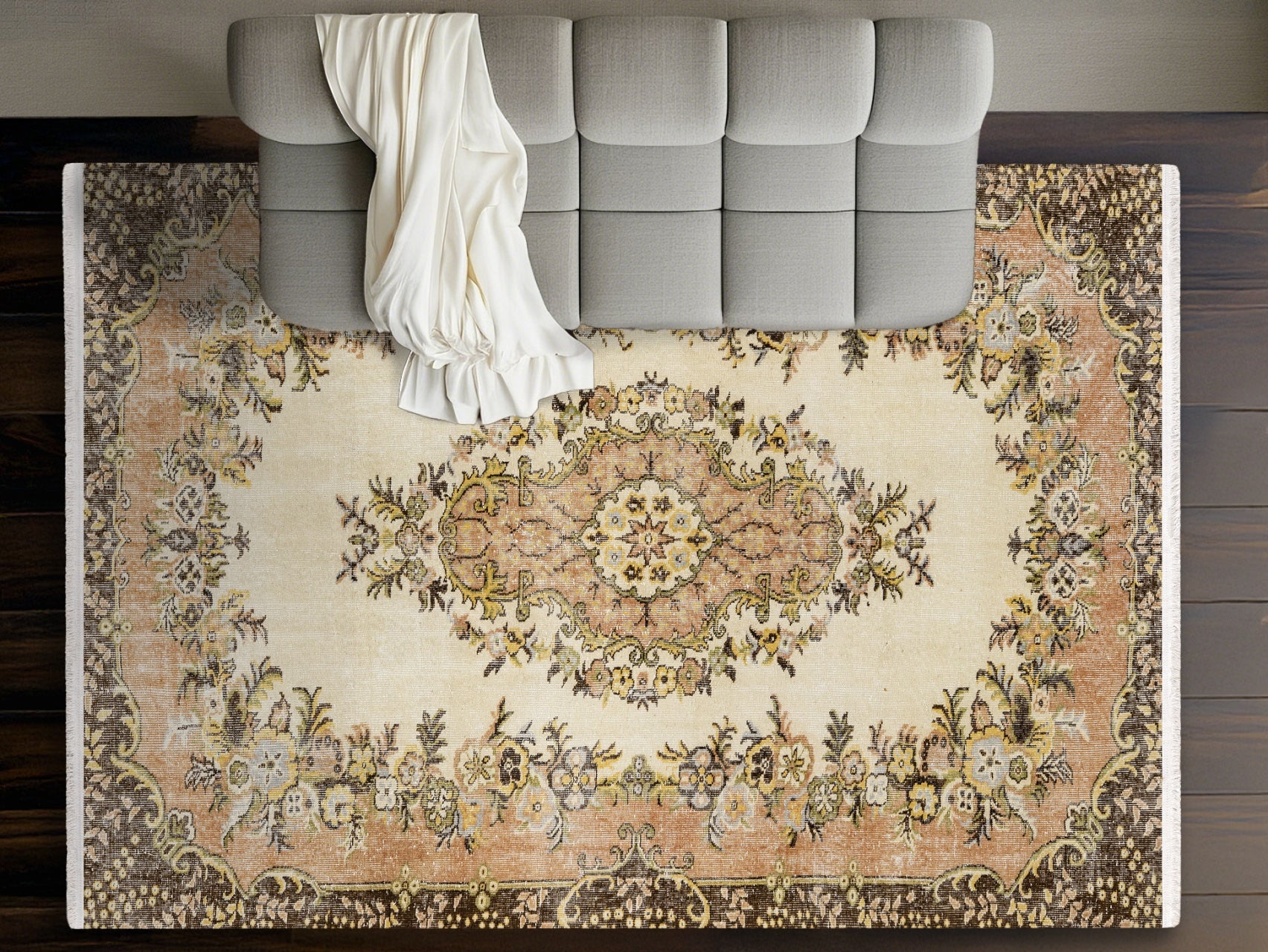 Vintage Kahverengi Göbekli Yün ve Pamuk El Dokuma Halı 157x272