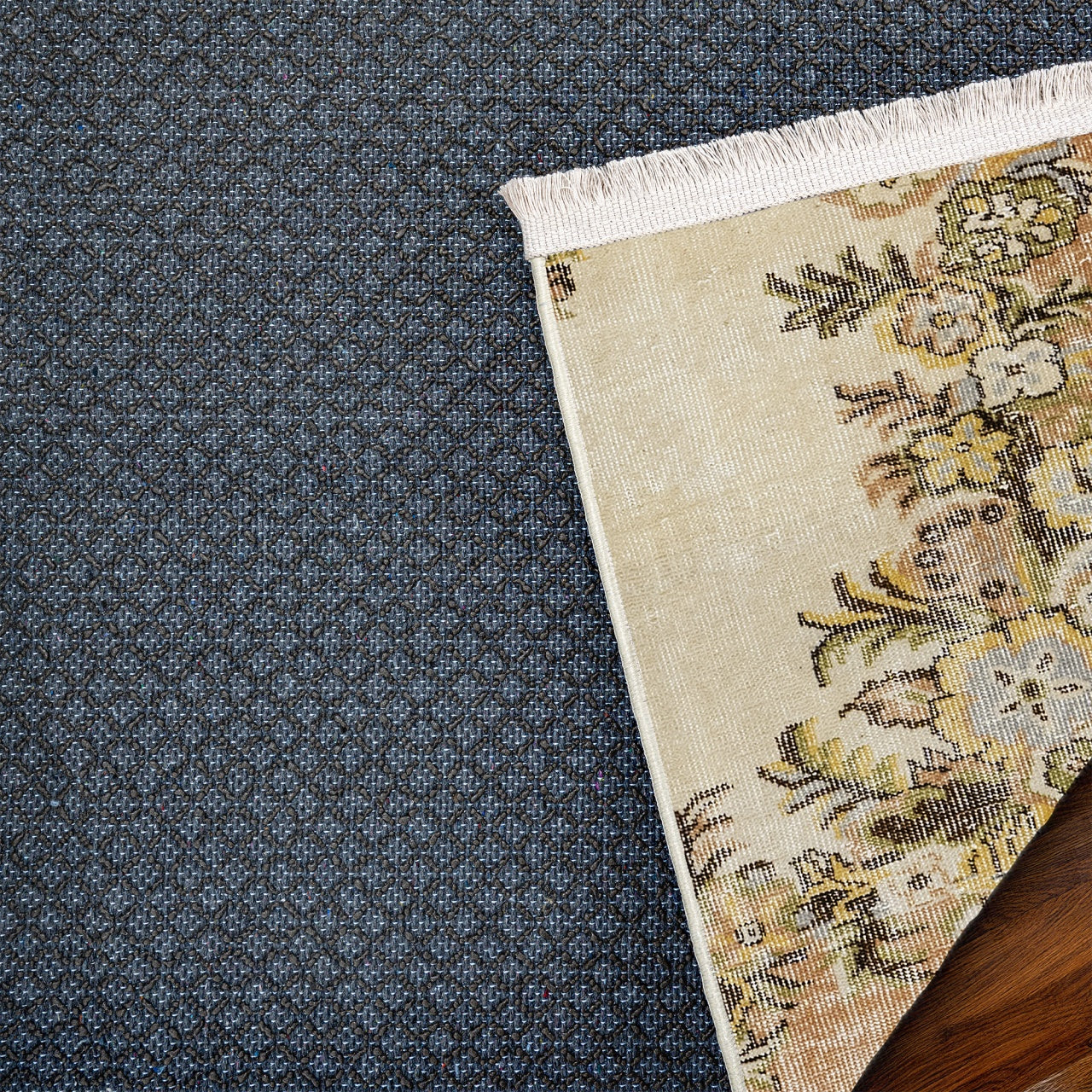 Vintage Kahverengi Göbekli Yün ve Pamuk El Dokuma Halı 157x272