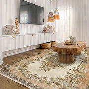 Vintage Kahverengi Göbekli Yün ve Pamuk El Dokuma Halı 157x272