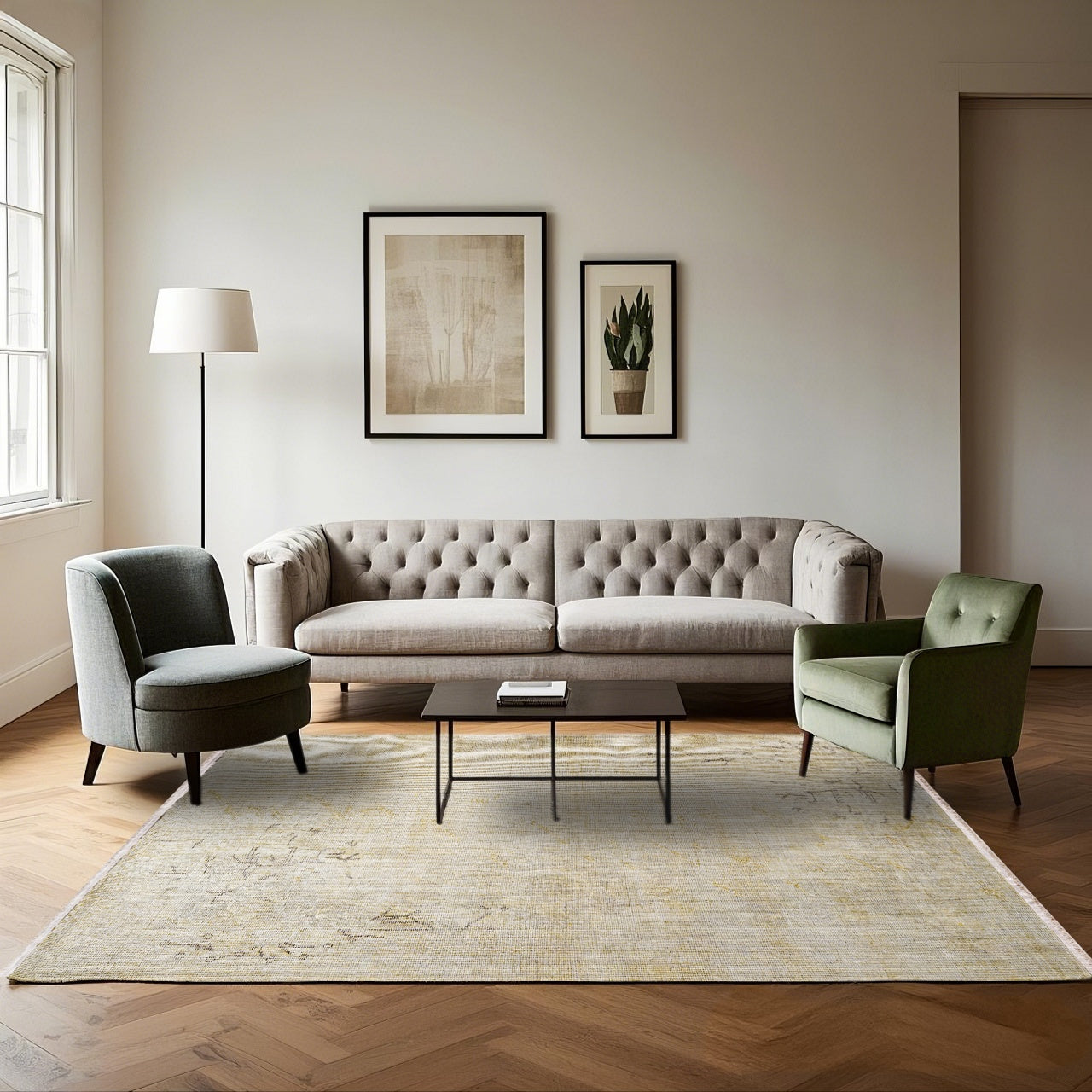 Vintage Krem Çiçekli Yün ve Pamuk El Dokuma Halı 167x260