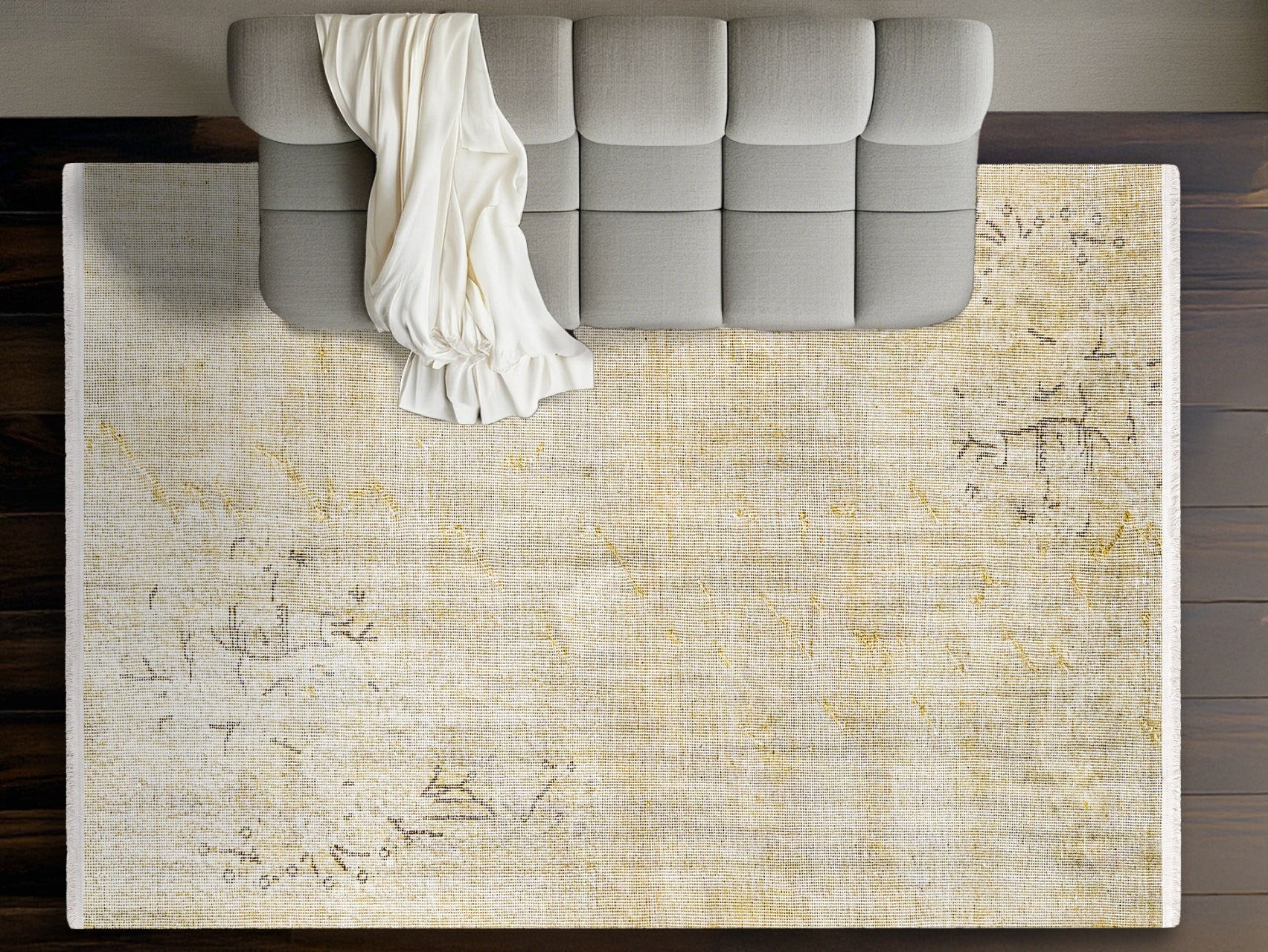 Vintage Krem Çiçekli Yün ve Pamuk El Dokuma Halı 167x260