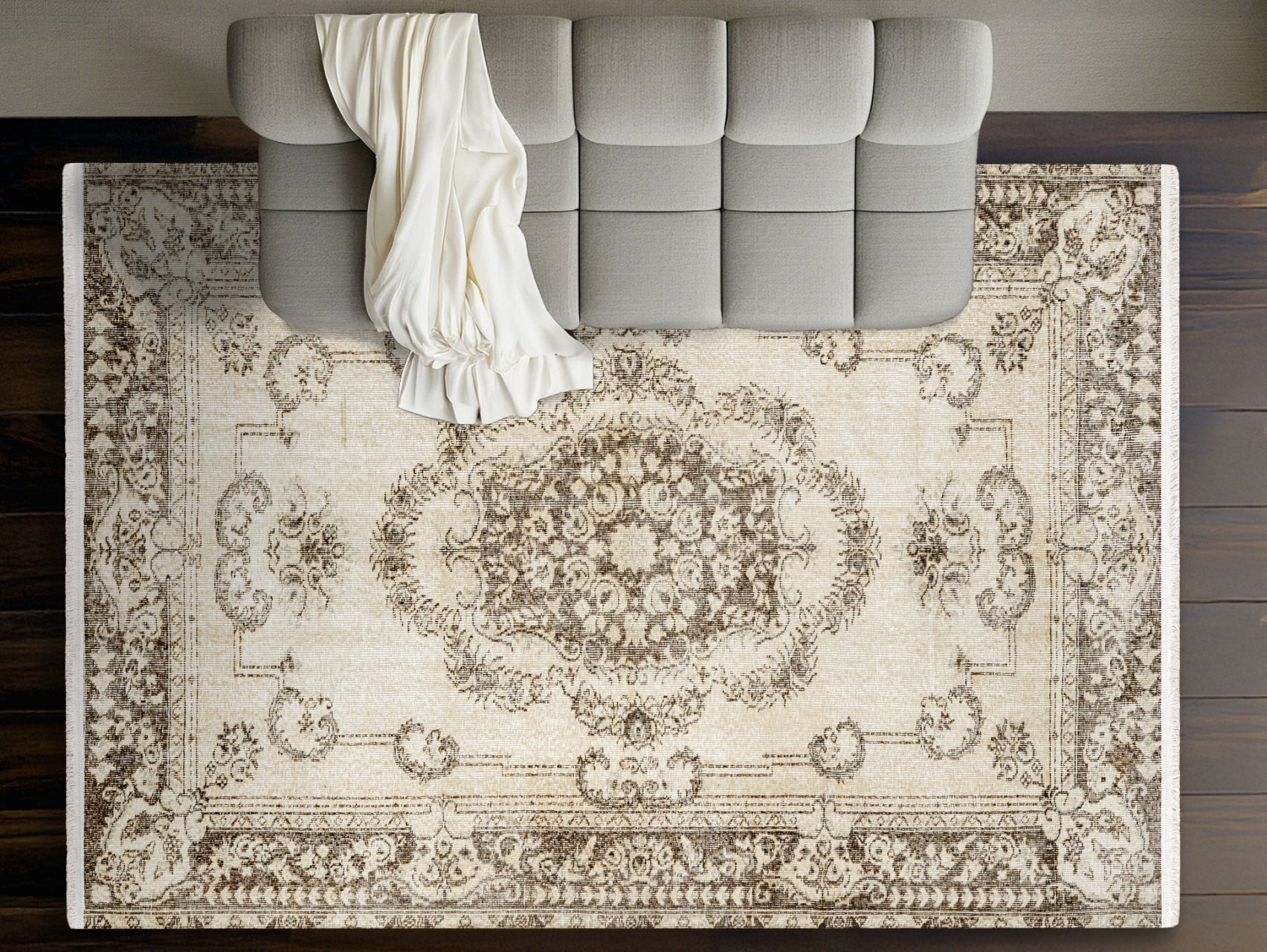 Vintage Kahverengi Göbekli Yün ve Pamuk El Dokuma Halı 284x163