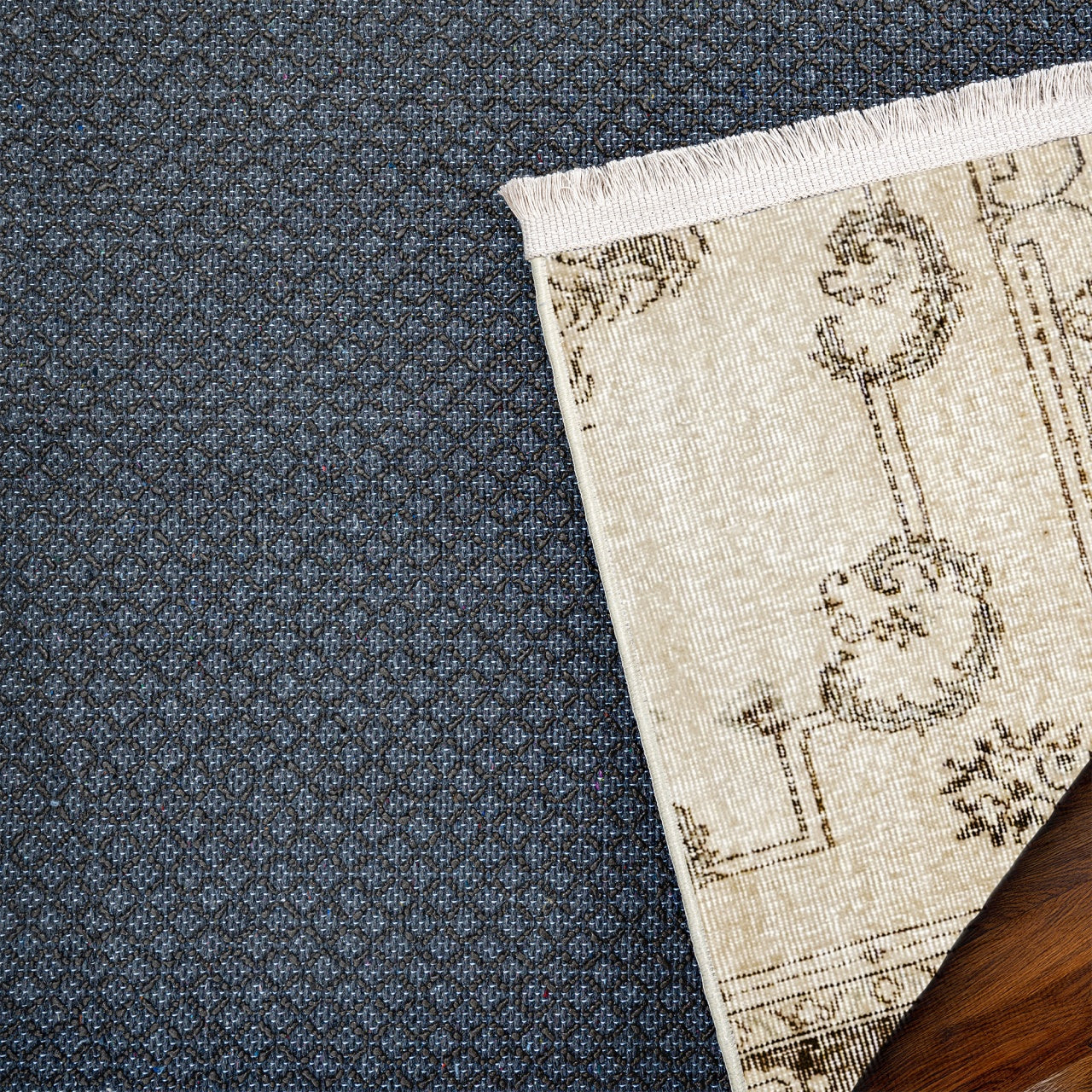 Vintage Kahverengi Göbekli Yün ve Pamuk El Dokuma Halı 284x163