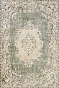 Beige and Green Medallion Area Rug