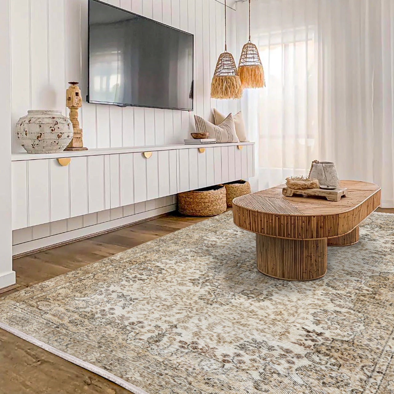 Vintage Kahverengi Göbekli Yün ve Pamuk El Dokuma Halı 161x290