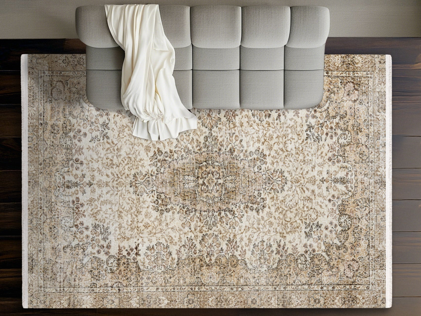 Vintage Kahverengi Göbekli Yün ve Pamuk El Dokuma Halı 161x290