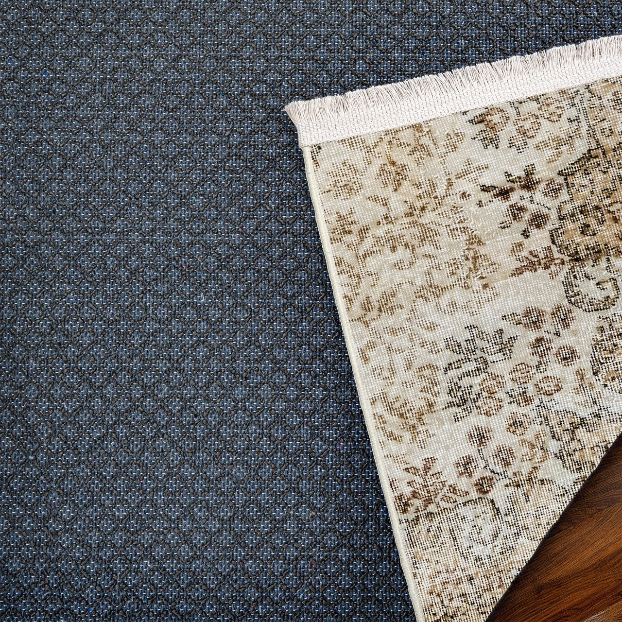 Vintage Kahverengi Göbekli Yün ve Pamuk El Dokuma Halı 161x290