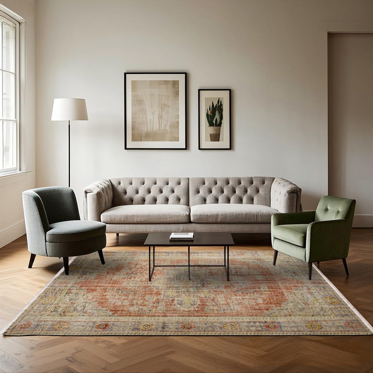 Vintage Kırmızı Göbekli Yün ve Pamuk El Dokuma Halı 188x247