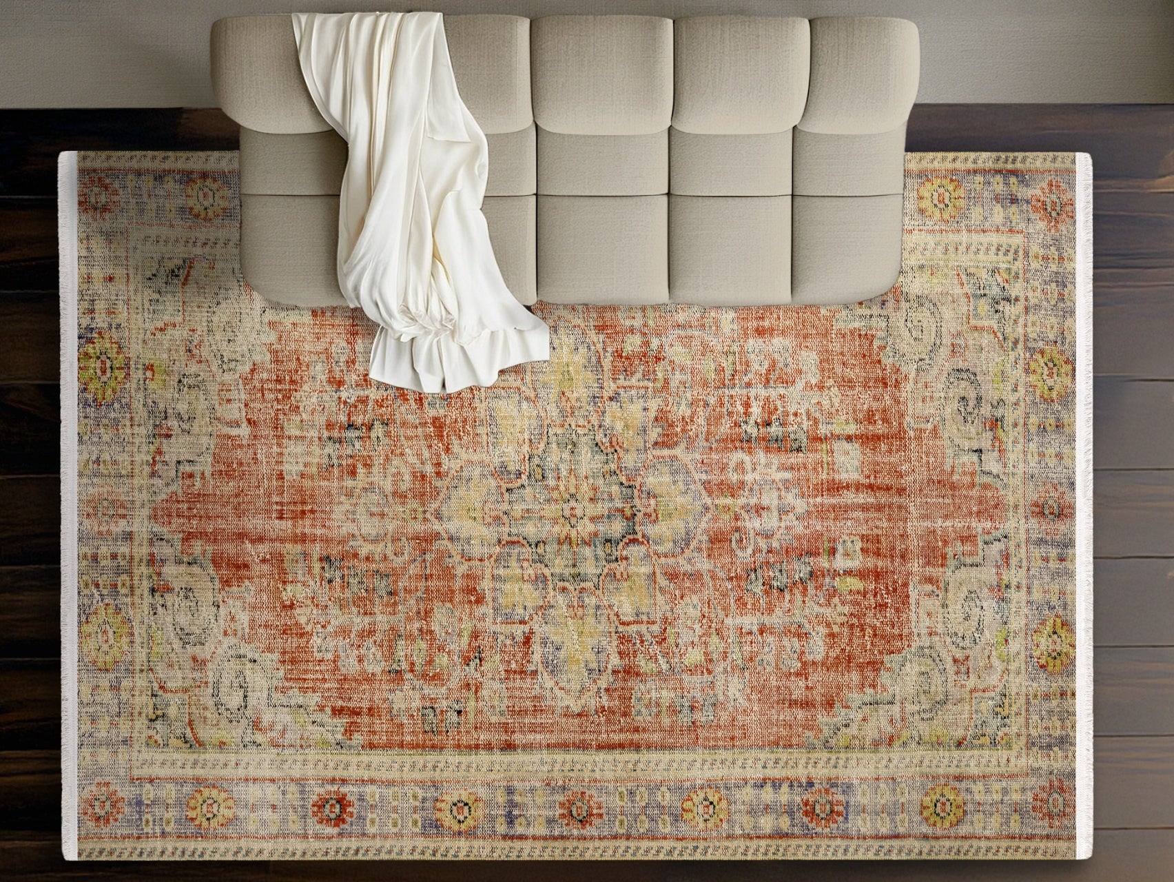 Vintage Kırmızı Göbekli Yün ve Pamuk El Dokuma Halı 188x247