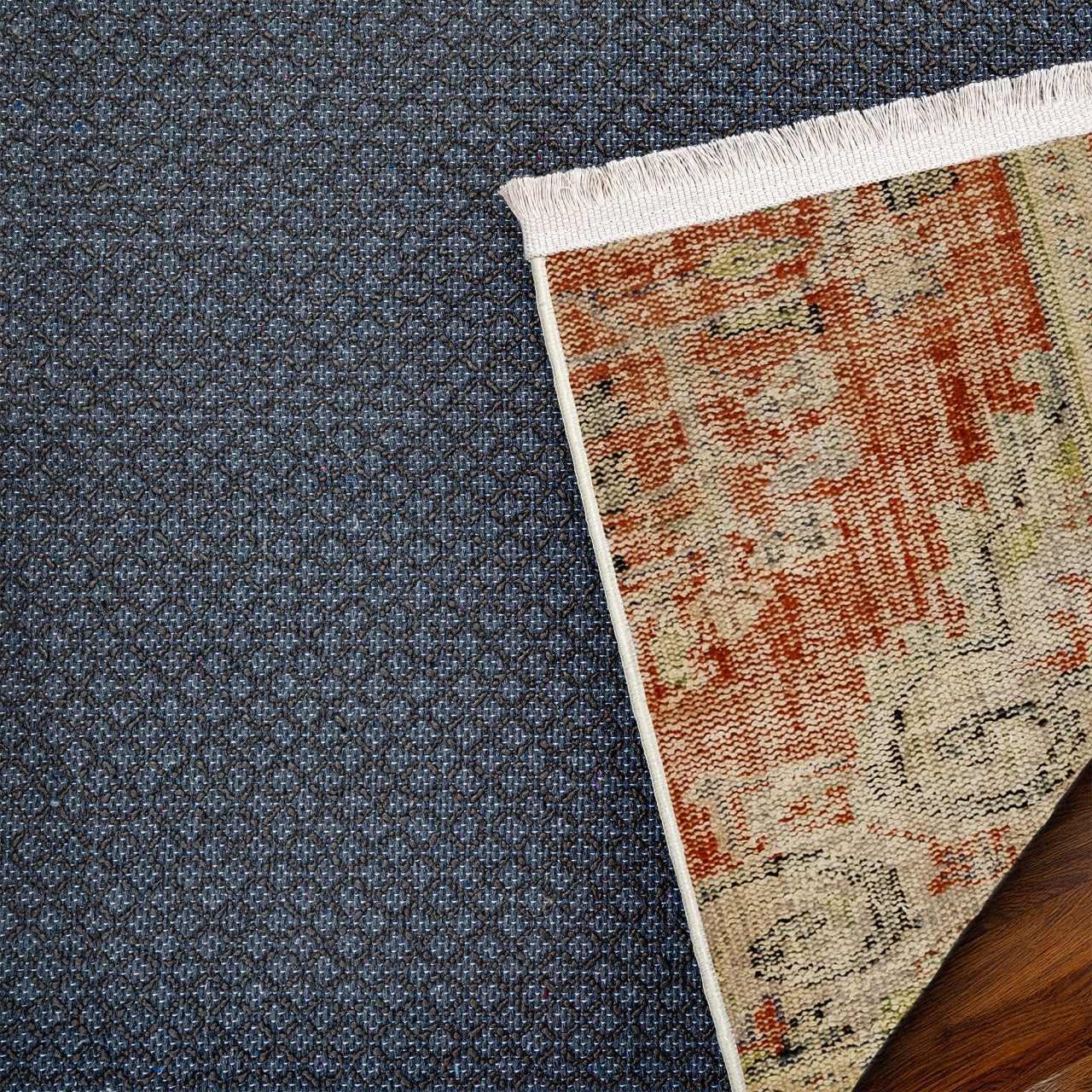 Vintage Kırmızı Göbekli Yün ve Pamuk El Dokuma Halı 188x247