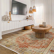 Vintage Kırmızı Göbekli Yün ve Pamuk El Dokuma Halı 188x247