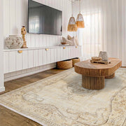 Vintage Bej Göbekli Yün ve Pamuk El Dokuma Halı 146x276