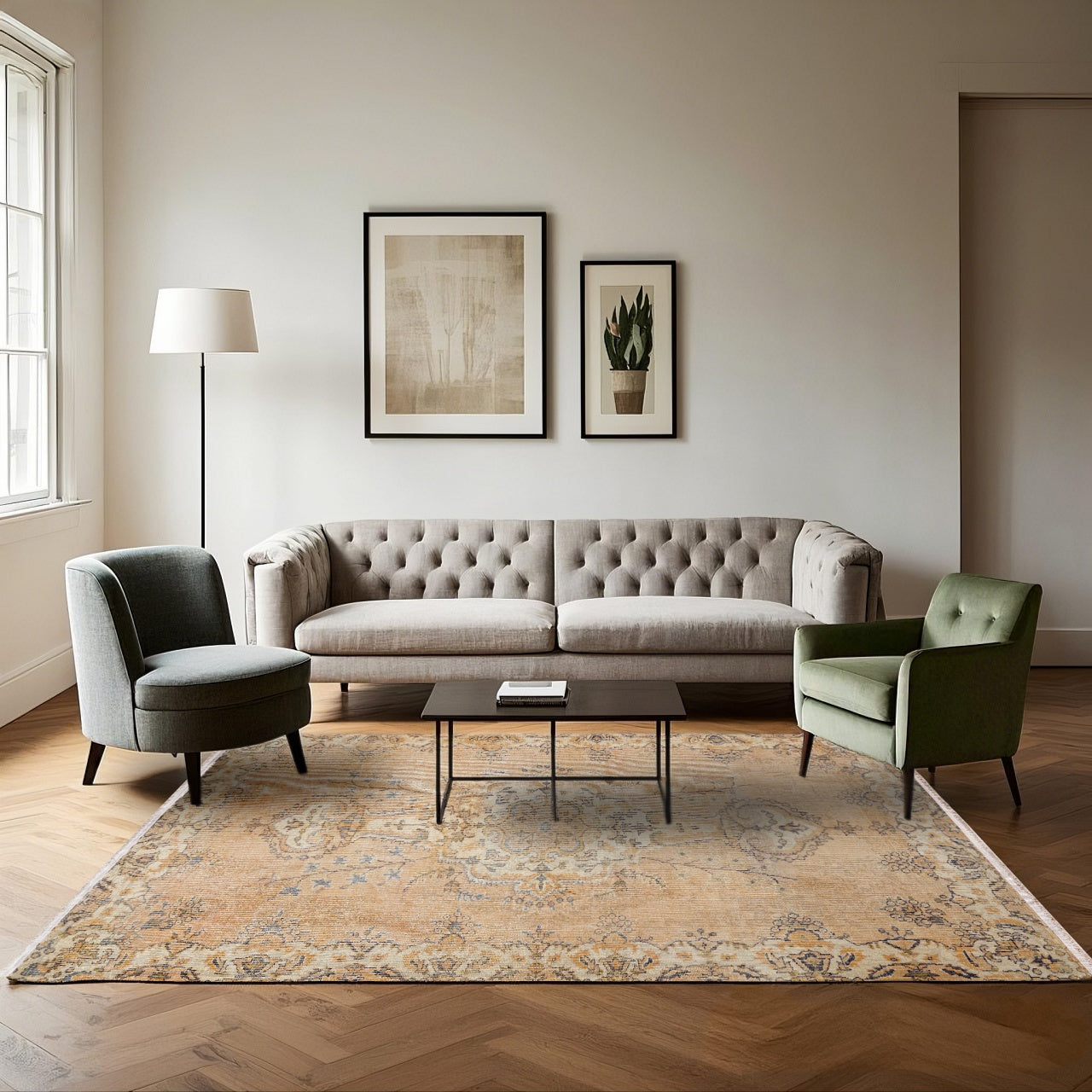 Vintage Bej Göbekli Yün ve Pamuk El Dokuma Halı 145x367