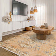 Vintage Bej Göbekli Yün ve Pamuk El Dokuma Halı 145x367