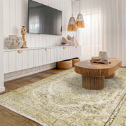 Vintage Bej Göbekli Yün ve Pamuk El Dokuma Halı 276x170